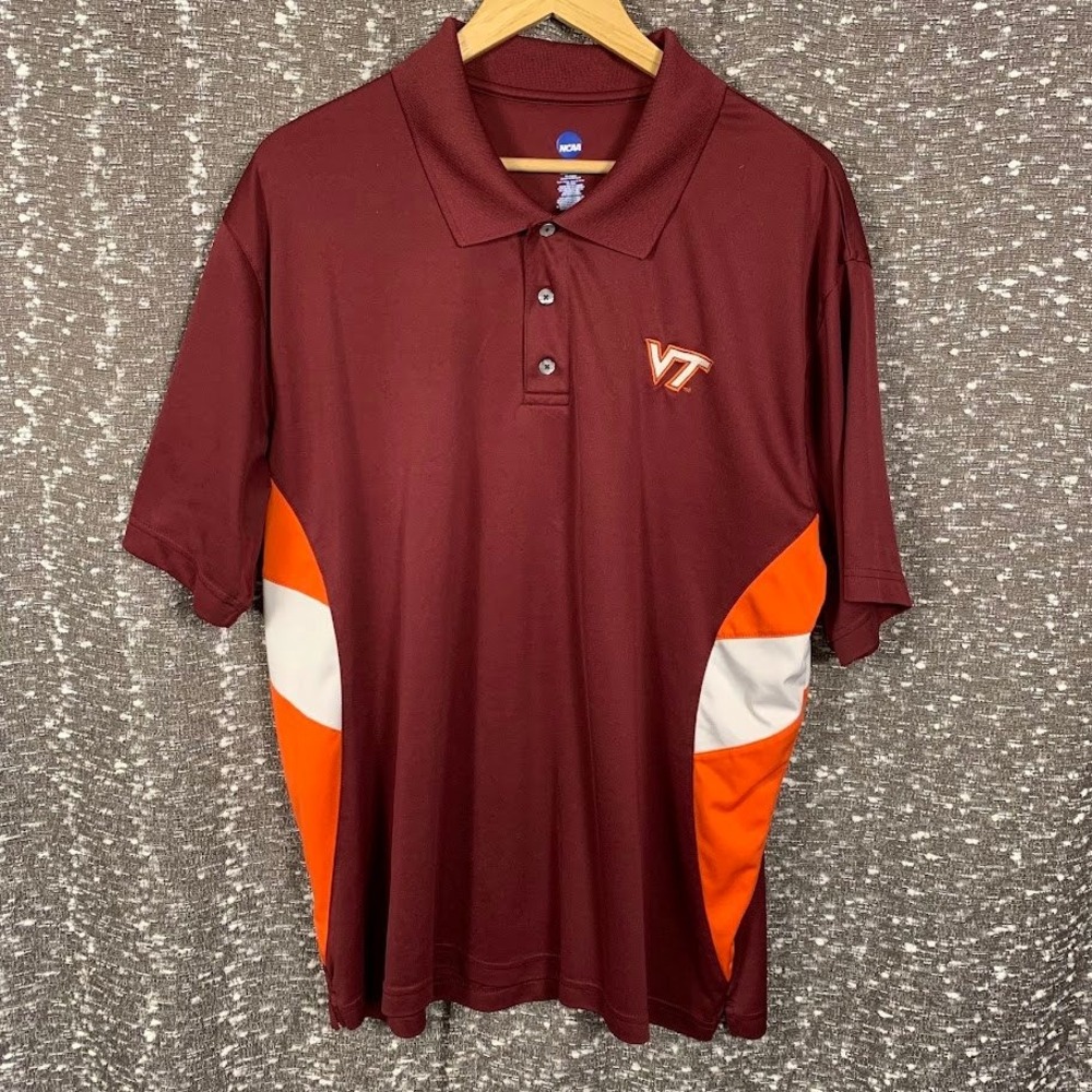NCAA Virginia Tech‎ Hokies Polo Shirt Mens XL Maroon Orange Colorblock VT Logo